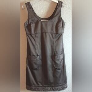 Nicole Benisti Mod Textured Chocolate Brown Pocketed Satin Sleeveless Dress 6